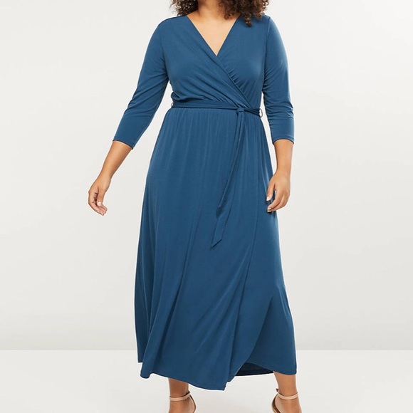 10/12P Quarter Sleeve Teal Sleeve Faux-Wrap Dress - Picture 4 of 13